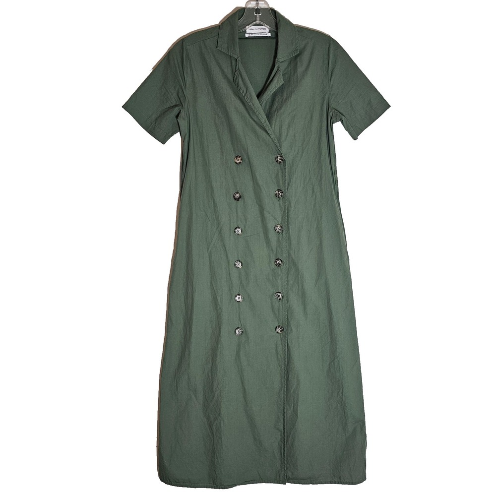 Urban Outfitters Dress Womens XS Green Button Front Midi Short Sleeve Pockets